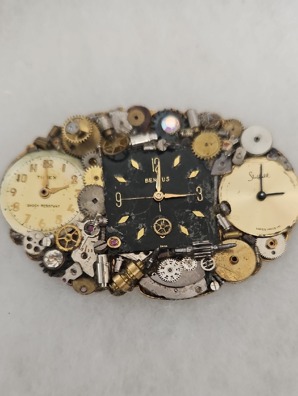 Tanta Basha DeVintage Watch Movement Trio Decorative Brooch - Black, Cream, Gold